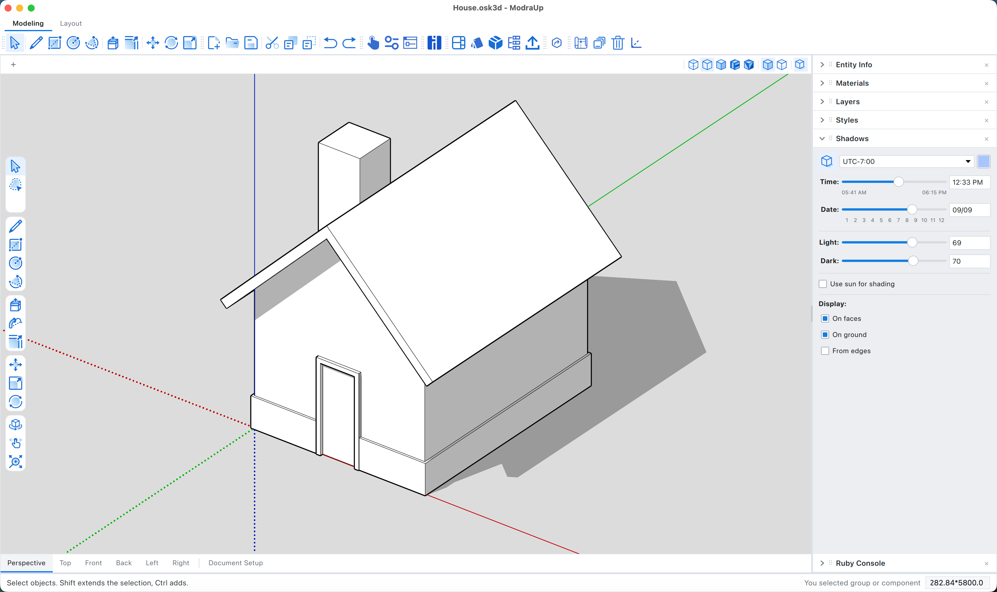 ModraUp 实机截图：小屋模型与地面阴影